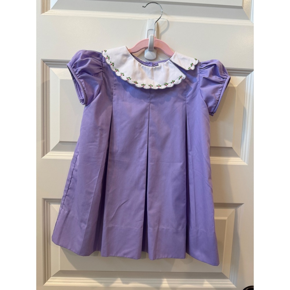 The Proper Peony Lavender EUC Girls Pleated Dress Embroidered Peter Pan Collar 3